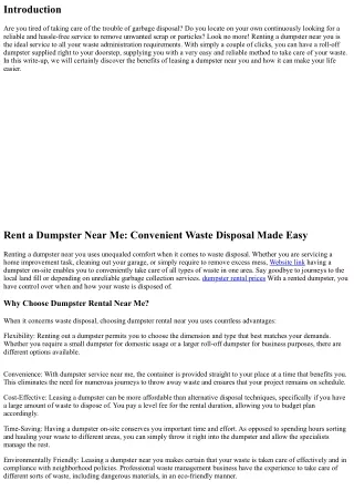 Rent a Dumpster Near Me: Convenient Waste Disposal within your reaches