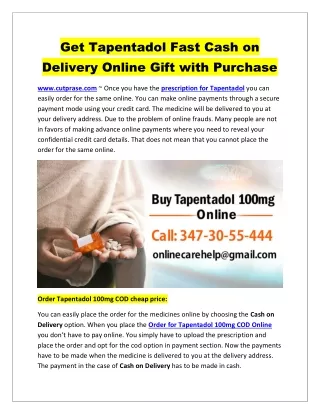 Get Tapentadol Fast Cash on Delivery Online Gift with Purchase
