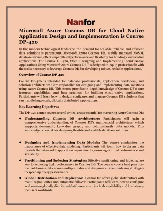 Microsoft Azure Cosmos DB for Cloud Native Application Design and Implementation