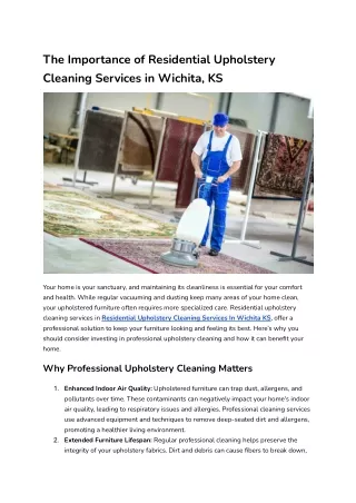 The Importance of Residential Upholstery Cleaning Services in Wichita, KS