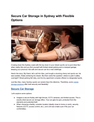 Secure Sports Car Storage in Sydney with Flexible Options