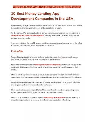 10 Best Money Lending App Development Companies in the USA