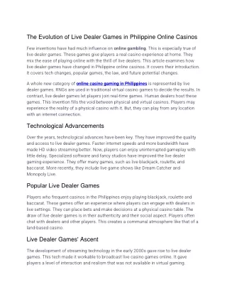 The Evolution of Live Dealer Games in Philippine Online Casinos