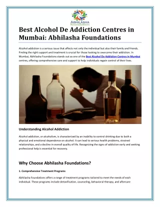 Best Alcohol De Addiction Centres in Mumbai for Your Health