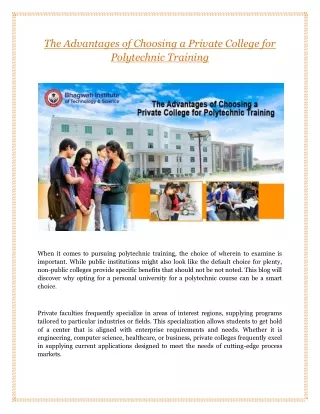 The Advantages of Choosing a Private College for Polytechnic Training