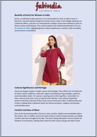 Benefits of Kurtis for Women in India