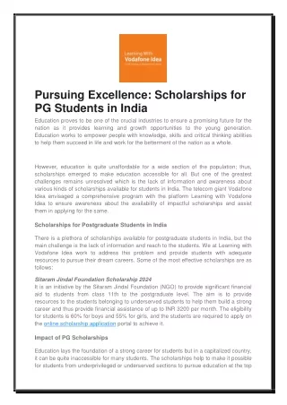 Scholarship for PG students in India