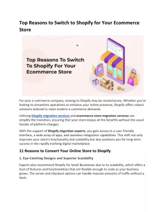 Top Reasons to Switch to Shopify for Your Ecommerce Store