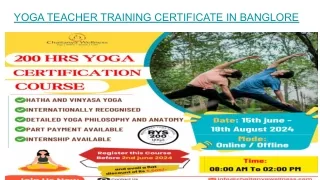 YOGA TEACHER TRAINING CERTIFICATE IN BANGLORE