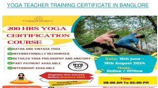 YOGA TEACHER TRAINING CERTIFICATE IN BANGLORE