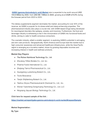 GABA (gamma-Aminobutyric acid) Market Seizes Opportunities in Functional Foods
