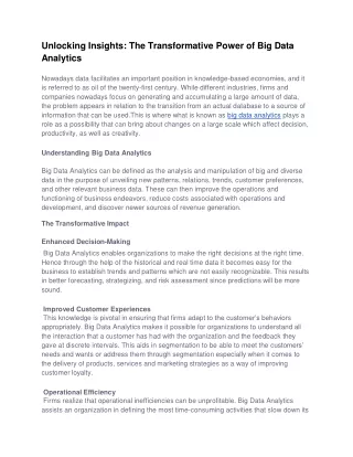 Unlocking Insights_ The Transformative Power of Big Data Analytics