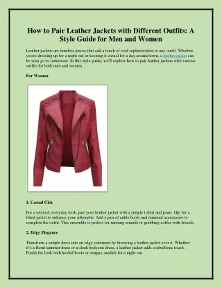 The Ultimate Guide to Styling Leather Jackets Outfit Ideas for Men and Women