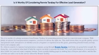 Is It Worthy Of Considering Ronnie Tarabay For Effective Lead Generation