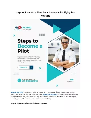 Steps to Become a Pilot: Your Journey with Flying Star Aviators