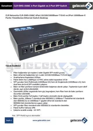 CLR-SWG-1506C 4 Port Gigabit   2 Port SFP Switch - GelecekBT