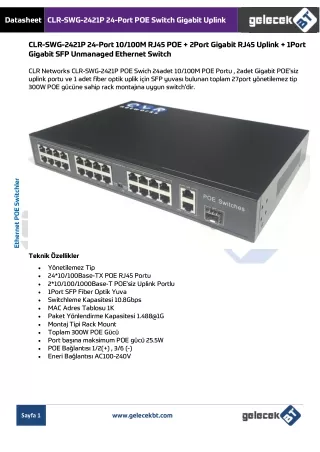 CLR-SWG-2421P 24Port POE Switch, Gigabit Fiber ve Bakır Uplink GelecekBT