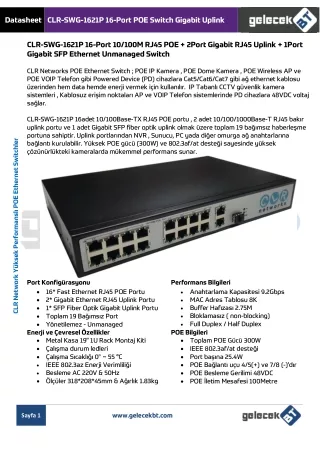 CLR-SWG-1621P 16 Port POE Switch - GelecekBT