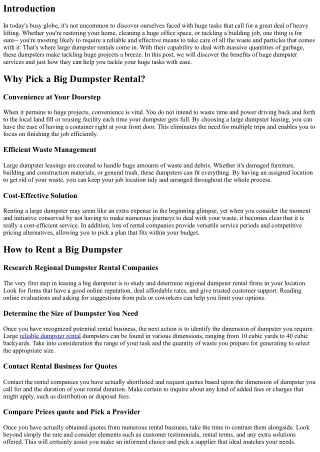 Huge Dumpster Rental: Tackling Big Projects effortlessly