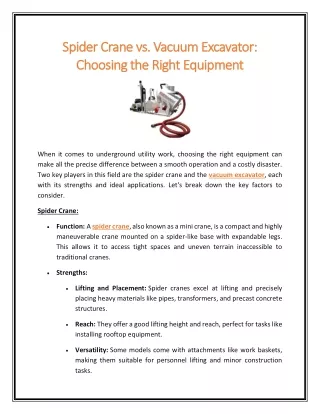 Spider Crane vs Vacuum Excavator Choosing the Right Equipment