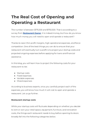 The Real Cost of Opening and Operating a Restaurant