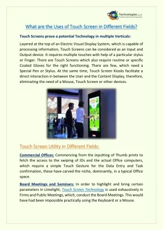 What are the Uses of Touch Screen in Different Fields?