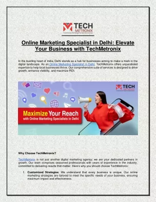 Online Marketing Specialist in Delhi: Elevate Your Business with TechMetronix