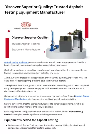 Discover Superior Quality Trusted Asphalt Testing Equipment Manufacturer