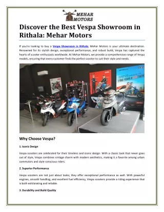 Style and Performance at the Vespa Showroom in Rithala