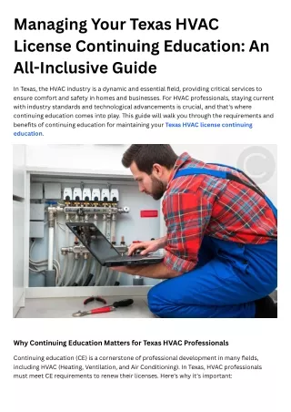 Managing Your Texas HVAC License Continuing Education An All-Inclusive Guide