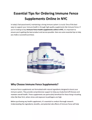 Essential Tips for Ordering Immune Fence Supplements Online in NYC