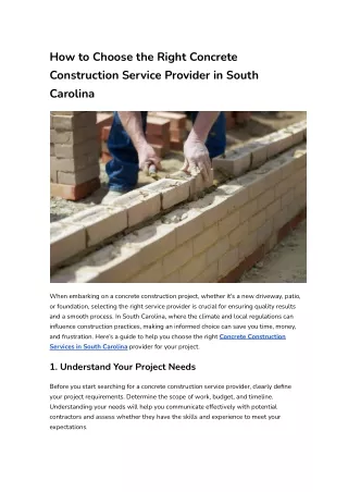 How to Choose the Right Concrete Construction Service Provider in South Carolina