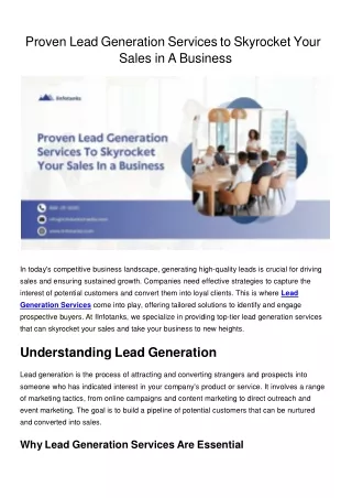 Proven Lead Generation Services To Skyrocket Your Sales In A Business