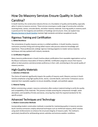 How Do Masonry Services Ensure Quality in South Carolina?