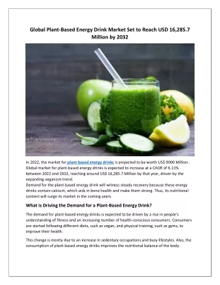 Plant-Based Energy Drinks Market: Projected US$ 16,285.7 Million by 2032