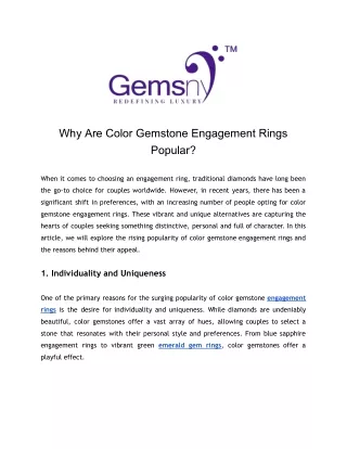 Why Are Color Gemstone Engagement Rings Popular