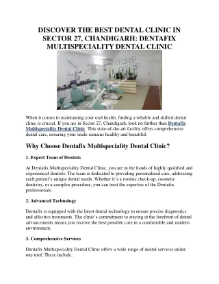 Best Dental Clinic in Sector 27, Chandigarh - Dentafix