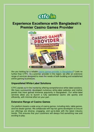 Experience Excellence with Best Casino Games Provider in Bangladesh