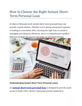 How to Choose the Right Instant Short-Term Personal Loan