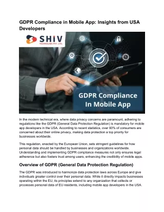 GDPR Compliance Essentials USA Mobile App Developers' Guide