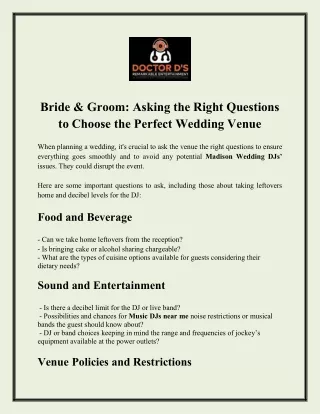 Bride & Groom: Asking the Right Questions to Choose the Perfect Wedding Venue