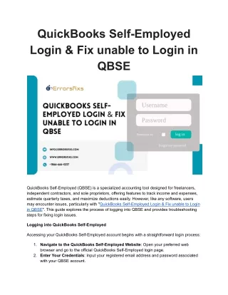 QuickBooks Self-Employed Login & Fix unable to Login in QBSE