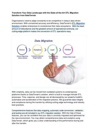 Transform Your Data Landscape with the State-of-the-Art ETL Migration Solution from DataTerrain