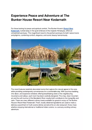 Experience Peace and Adventure at The Bunker House Resort Near Kedarnath