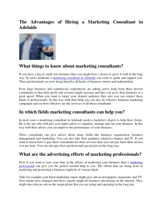 The Advantages of Hiring a Marketing Consultant in Adelaide