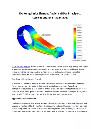 Exploring Finite Element Analysis (FEA): Principles, Applications, and Advantage