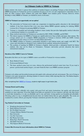 An Ultimate Guide to MBBS in Vietnam