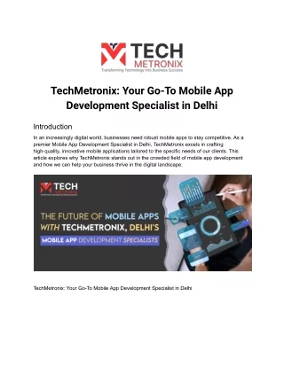 TechMetronix- Your Go-To Mobile App Development Specialist in Delhi