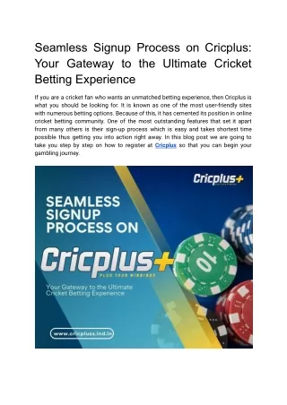 Seamless Signup Process on Cricplus_ Your Gateway to the Ultimate Cricket Betting Experience
