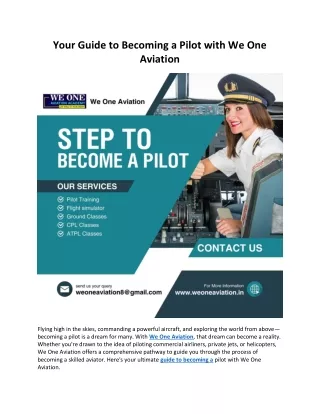 Your Guide to Becoming a Pilot with We One Aviation